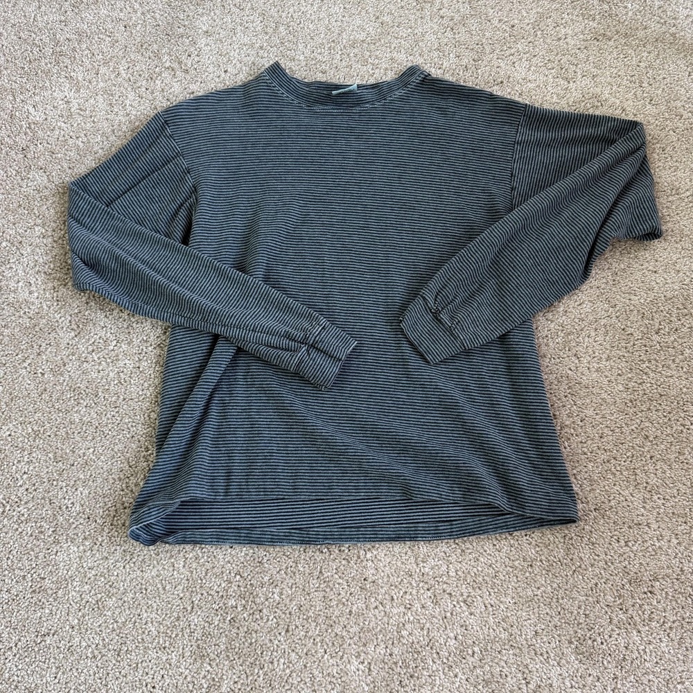 Vintage Rush Striped Shirt Mens Small Gray Long Sleeve Mock Neck Tee T-Shirt Top